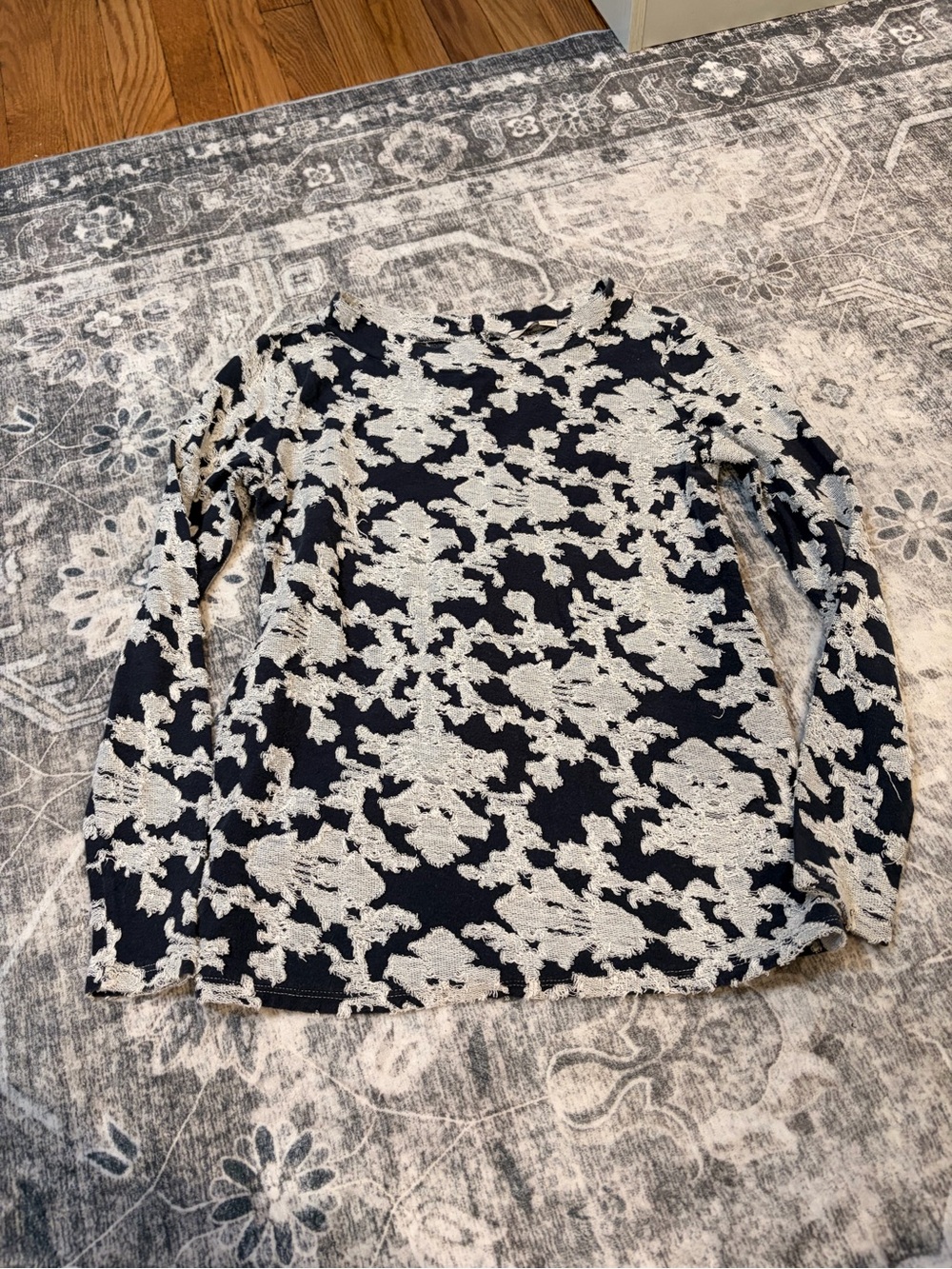 LOFT Navy and Cream Floral Turtleneck Sweater